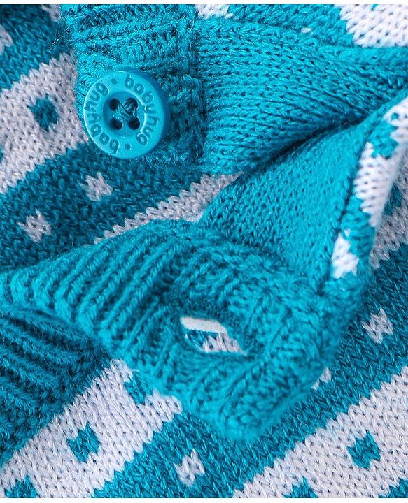 Babyhug Knitted Full Sleeves Anastasia Design Sweater Set - Aqua Blue