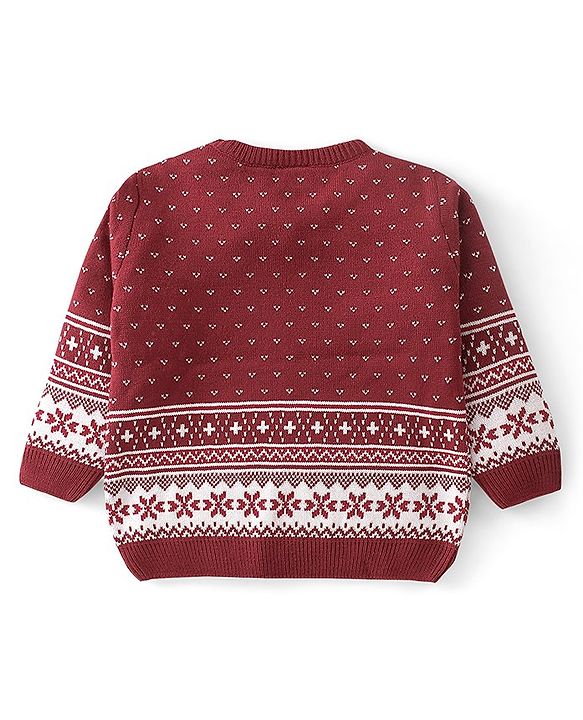 Babyhug Knitted Full Sleeves Sweater Set Floral Design - Red