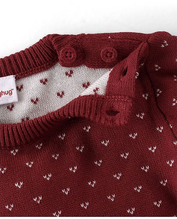 Babyhug Knitted Full Sleeves Sweater Set Floral Design - Red