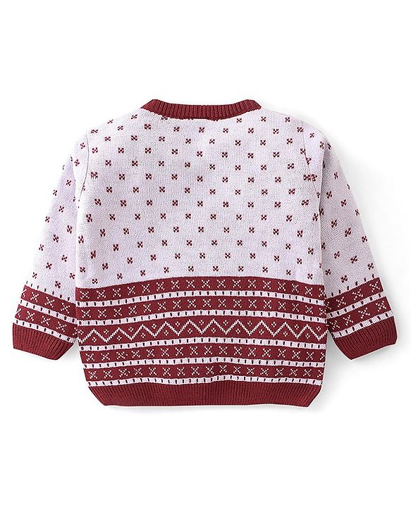 Babyhug Knitted Full Sleeves Sweater Set Floral Design - Red & White