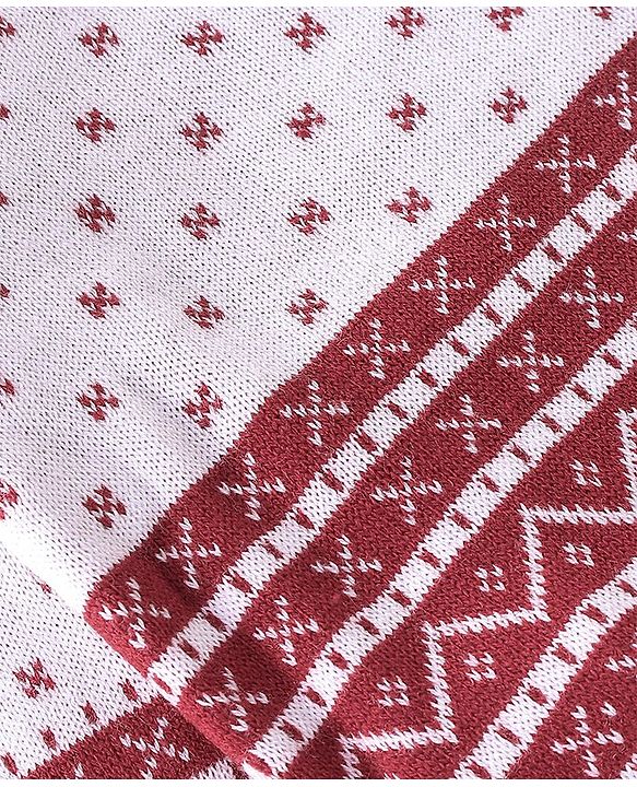 Babyhug Knitted Full Sleeves Sweater Set Floral Design - Red & White