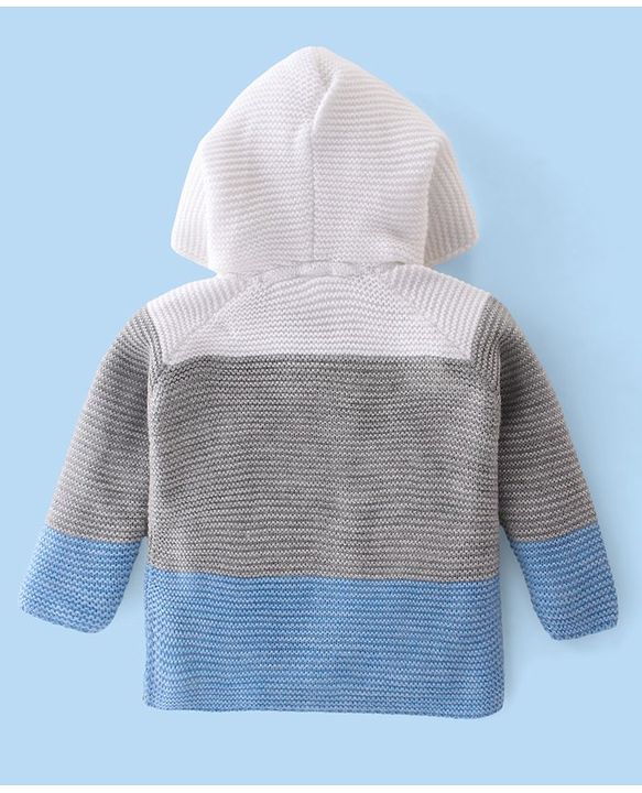 Babyhug Knit Full Sleeves Color Block Hooded Sweater Set - Grey & Blue