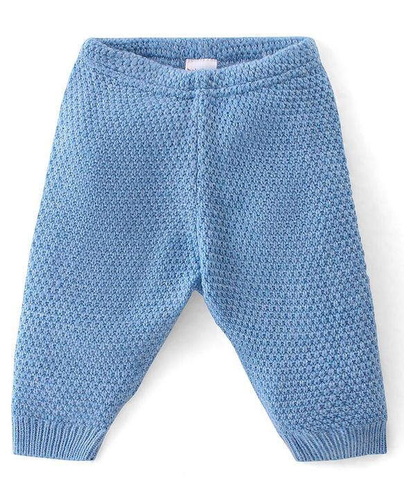 Babyhug Knit Full Sleeves Color Block Hooded Sweater Set - Grey & Blue