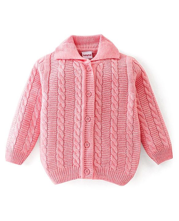Babyhug Knitted Full Sleeves Sweater Set with Cable Knit Design - Pink