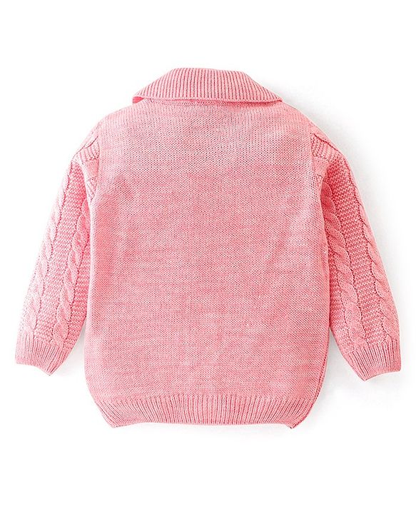 Babyhug Knitted Full Sleeves Sweater Set with Cable Knit Design - Pink