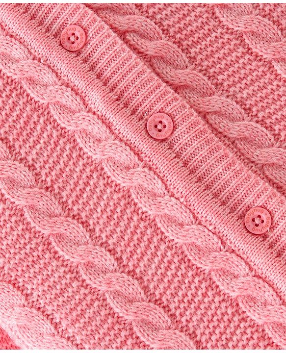 Babyhug Knitted Full Sleeves Sweater Set with Cable Knit Design - Pink