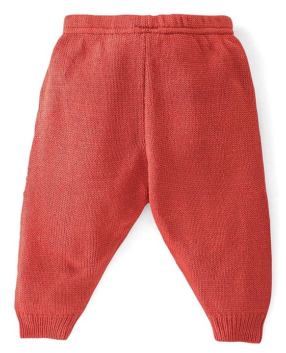 Babyhug Knitted Full Sleeves Sweater Set with Stripe Design - White & Red