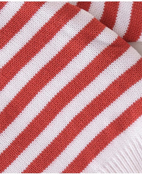 Babyhug Knitted Full Sleeves Sweater Set with Stripe Design - White & Red