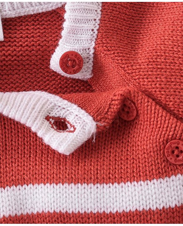 Babyhug Knitted Full Sleeves Sweater Set with Stripe Design - White & Red