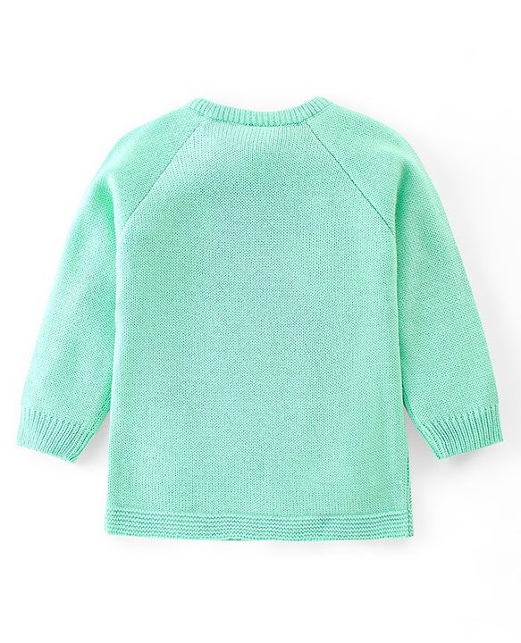 Babyhug Knitted Full Sleeves Sweater Set with Cap & Cable Knit Design - Sea Green
