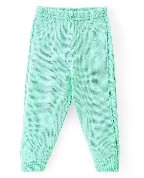 Babyhug Knitted Full Sleeves Sweater Set with Cap & Cable Knit Design - Sea Green