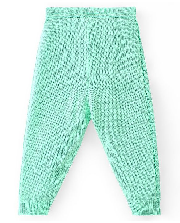 Babyhug Knitted Full Sleeves Sweater Set with Cap & Cable Knit Design - Sea Green