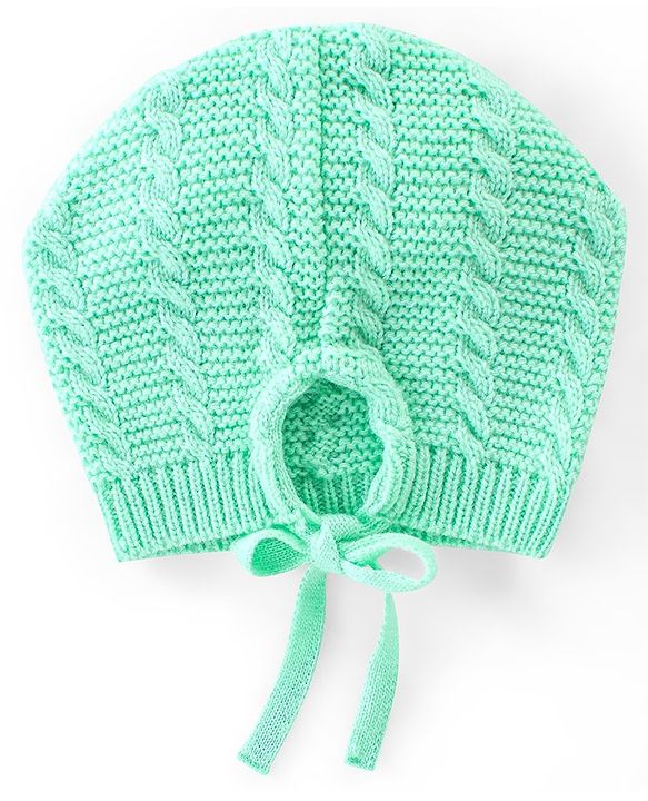 Babyhug Knitted Full Sleeves Sweater Set with Cap & Cable Knit Design - Sea Green