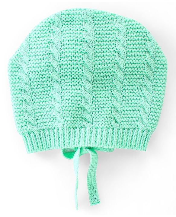 Babyhug Knitted Full Sleeves Sweater Set with Cap & Cable Knit Design - Sea Green