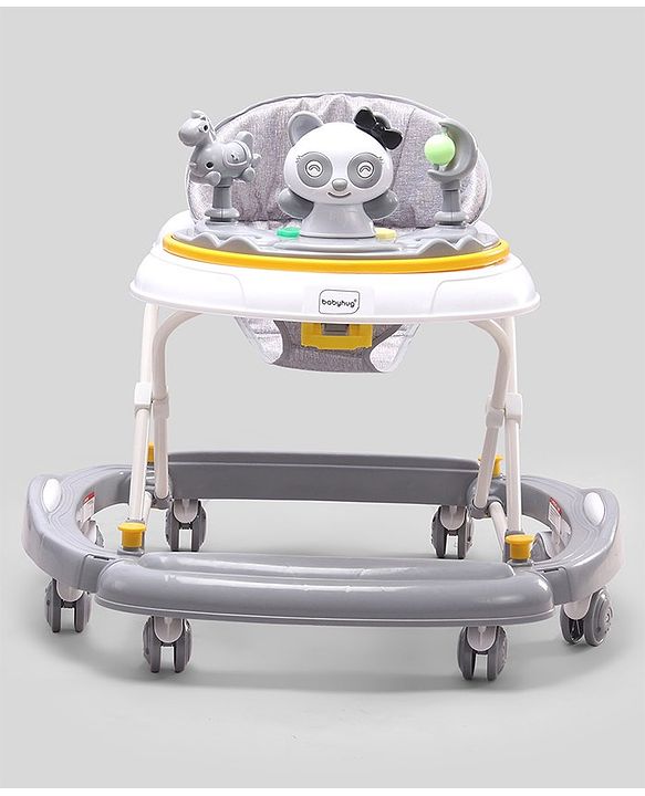 Babyhug Panda 2 In 1 Walker Cum Rocker With 3 Adjustable Height & Musical Play Tray With Lights-Grey| Smooth Swivel Wheels| BIS Certified| Comfortable Seat| Removable Toys