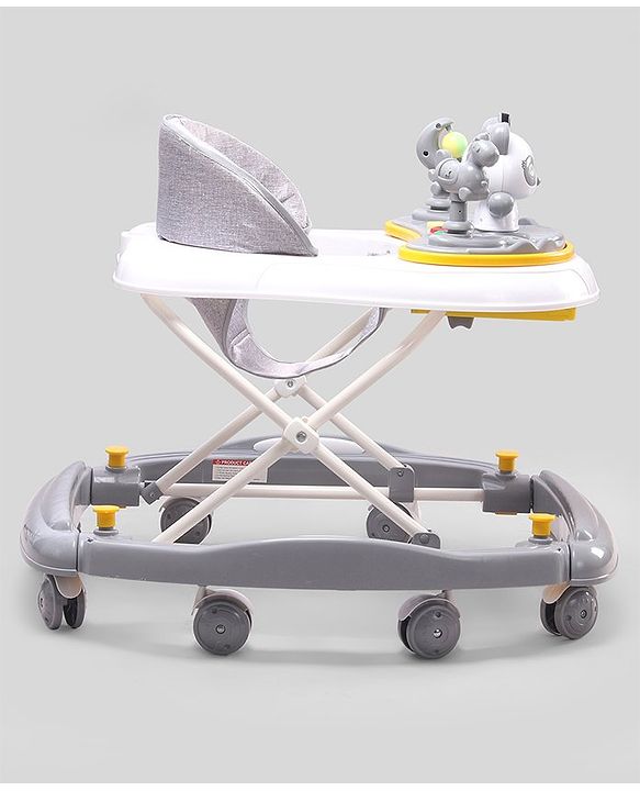 Babyhug Panda 2 In 1 Walker Cum Rocker With 3 Adjustable Height & Musical Play Tray With Lights-Grey| Smooth Swivel Wheels| BIS Certified| Comfortable Seat| Removable Toys