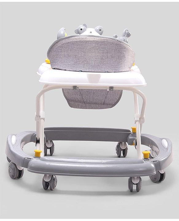 Babyhug Panda 2 In 1 Walker Cum Rocker With 3 Adjustable Height & Musical Play Tray With Lights-Grey| Smooth Swivel Wheels| BIS Certified| Comfortable Seat| Removable Toys