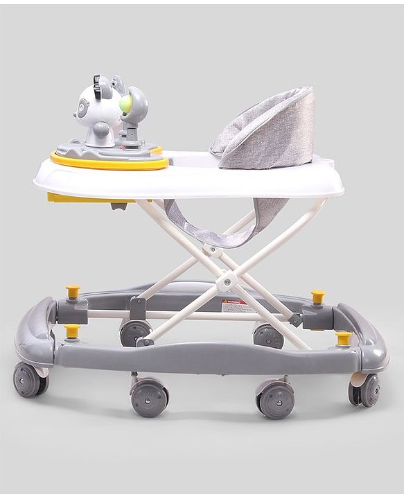 Babyhug Panda 2 In 1 Walker Cum Rocker With 3 Adjustable Height & Musical Play Tray With Lights-Grey| Smooth Swivel Wheels| BIS Certified| Comfortable Seat| Removable Toys