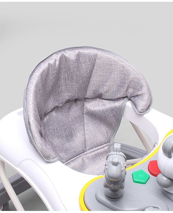 Babyhug Panda 2 In 1 Walker Cum Rocker With 3 Adjustable Height & Musical Play Tray With Lights-Grey| Smooth Swivel Wheels| BIS Certified| Comfortable Seat| Removable Toys