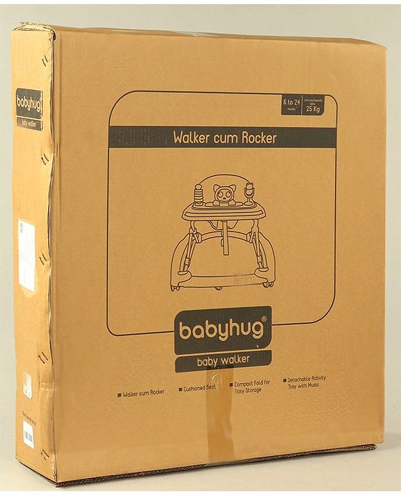 Babyhug Panda 2 In 1 Walker Cum Rocker With 3 Adjustable Height & Musical Play Tray With Lights-Grey| Smooth Swivel Wheels| BIS Certified| Comfortable Seat| Removable Toys