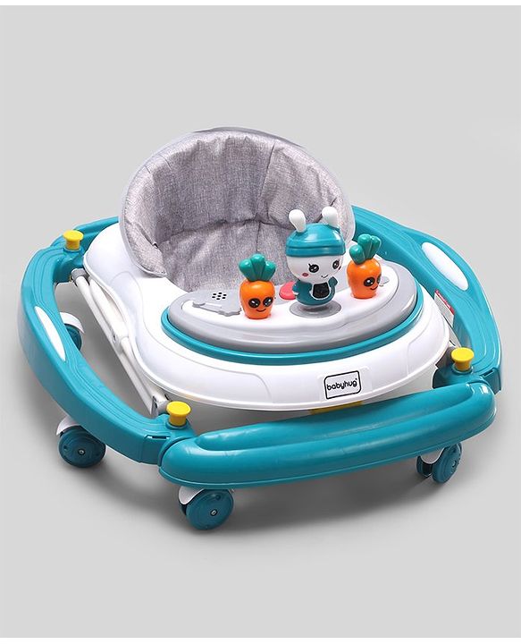 Babyhug Bunny 2 In 1 Walker Cum Rocker With 3 Adjustable Height & Musical Play Tray With Lights-Blue