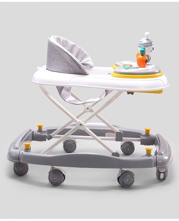 Babyhug Bunny 2 In 1 Walker Cum Rocker With 3 Adjustable Height & Musical Play Tray With Lights-Grey| Cushion Seat| Smooth Swivel Wheels| Foldable