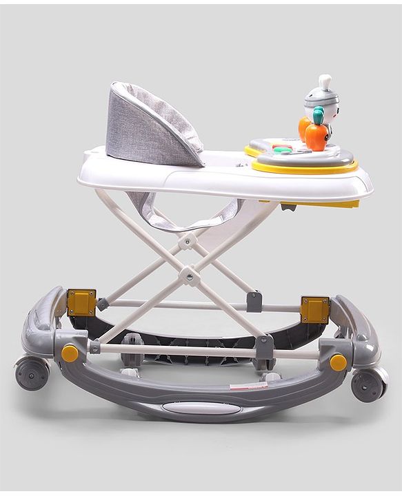 Babyhug Bunny 2 In 1 Walker Cum Rocker With 3 Adjustable Height & Musical Play Tray With Lights-Grey| Cushion Seat| Smooth Swivel Wheels| Foldable