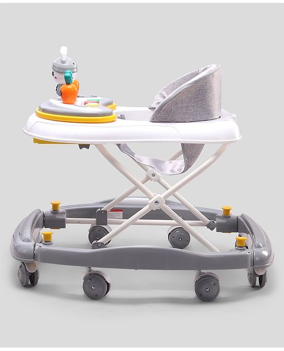 Babyhug Bunny 2 In 1 Walker Cum Rocker With 3 Adjustable Height & Musical Play Tray With Lights-Grey| Cushion Seat| Smooth Swivel Wheels| Foldable