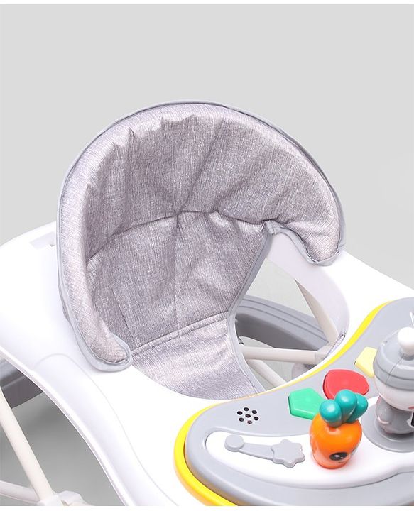 Babyhug Bunny 2 In 1 Walker Cum Rocker With 3 Adjustable Height & Musical Play Tray With Lights-Grey| Cushion Seat| Smooth Swivel Wheels| Foldable