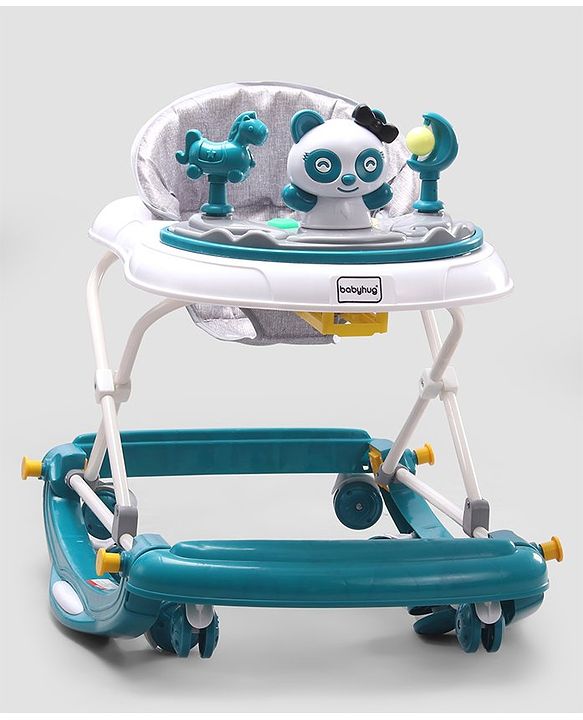 Babyhug Panda 2 In 1 Walker Cum Rocker With 3 Adjustable Height & Musical Play Tray With Lights-Grey| Smooth Swivel Wheels| BIS Certified| Comfortable Seat| Removable Toys
