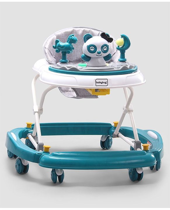 Babyhug Panda 2 In 1 Walker Cum Rocker With 3 Adjustable Height & Musical Play Tray With Lights-Grey| Smooth Swivel Wheels| BIS Certified| Comfortable Seat| Removable Toys