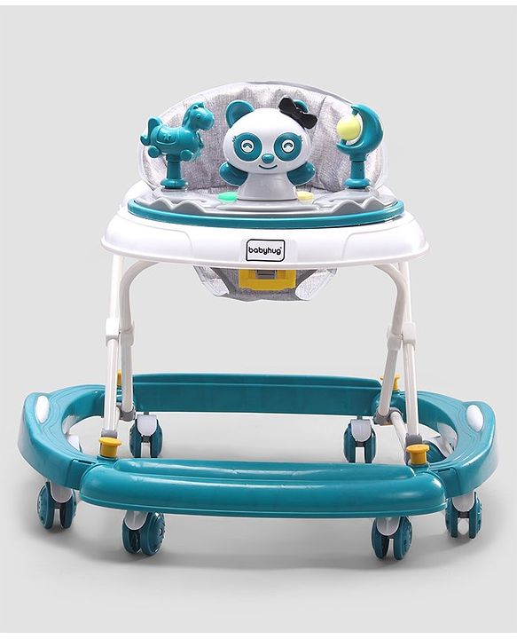 Babyhug Panda 2 In 1 Walker Cum Rocker With 3 Adjustable Height & Musical Play Tray With Lights-Grey| Smooth Swivel Wheels| BIS Certified| Comfortable Seat| Removable Toys