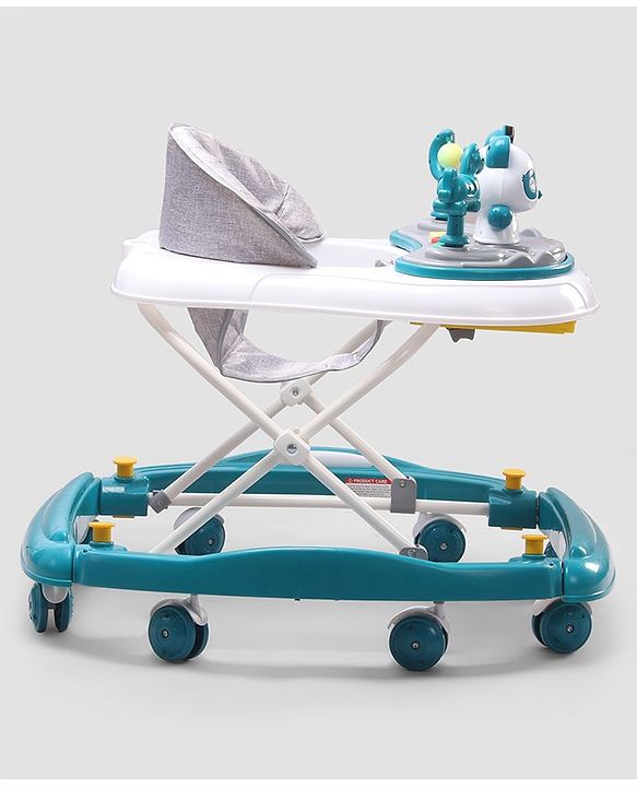 Babyhug Panda 2 In 1 Walker Cum Rocker With 3 Adjustable Height & Musical Play Tray With Lights-Grey| Smooth Swivel Wheels| BIS Certified| Comfortable Seat| Removable Toys