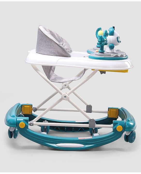 Babyhug Panda 2 In 1 Walker Cum Rocker With 3 Adjustable Height & Musical Play Tray With Lights-Grey| Smooth Swivel Wheels| BIS Certified| Comfortable Seat| Removable Toys