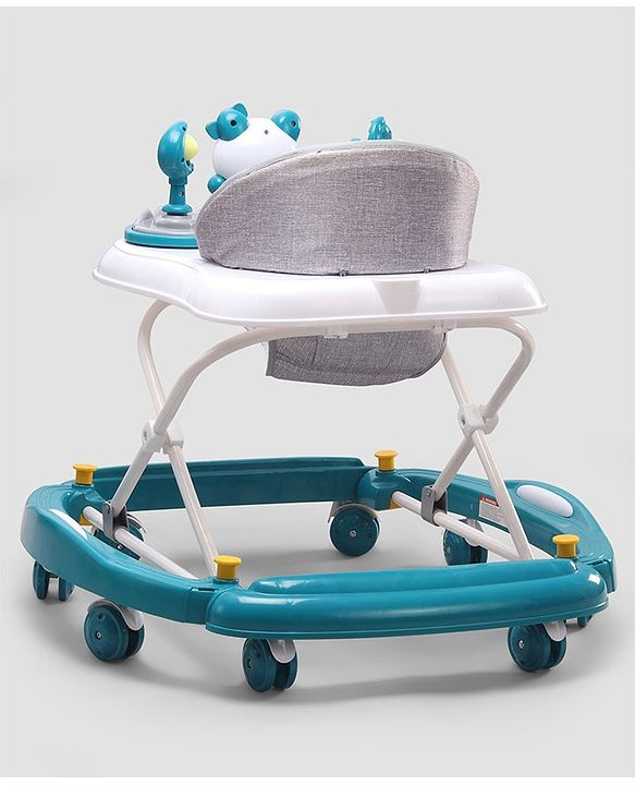 Babyhug Panda 2 In 1 Walker Cum Rocker With 3 Adjustable Height & Musical Play Tray With Lights-Grey| Smooth Swivel Wheels| BIS Certified| Comfortable Seat| Removable Toys