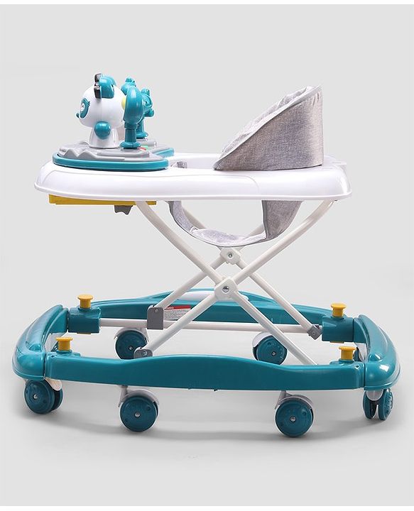 Babyhug Panda 2 In 1 Walker Cum Rocker With 3 Adjustable Height & Musical Play Tray With Lights-Grey| Smooth Swivel Wheels| BIS Certified| Comfortable Seat| Removable Toys