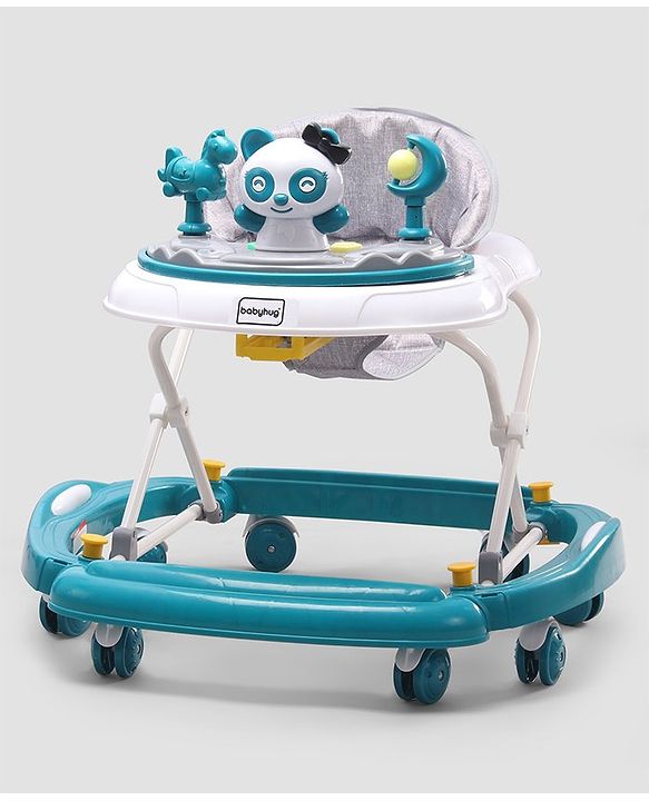 Babyhug Panda 2 In 1 Walker Cum Rocker With 3 Adjustable Height & Musical Play Tray With Lights-Grey| Smooth Swivel Wheels| BIS Certified| Comfortable Seat| Removable Toys