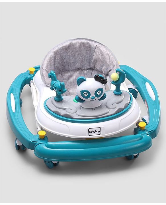 Babyhug Panda 2 In 1 Walker Cum Rocker With 3 Adjustable Height & Musical Play Tray With Lights-Grey| Smooth Swivel Wheels| BIS Certified| Comfortable Seat| Removable Toys