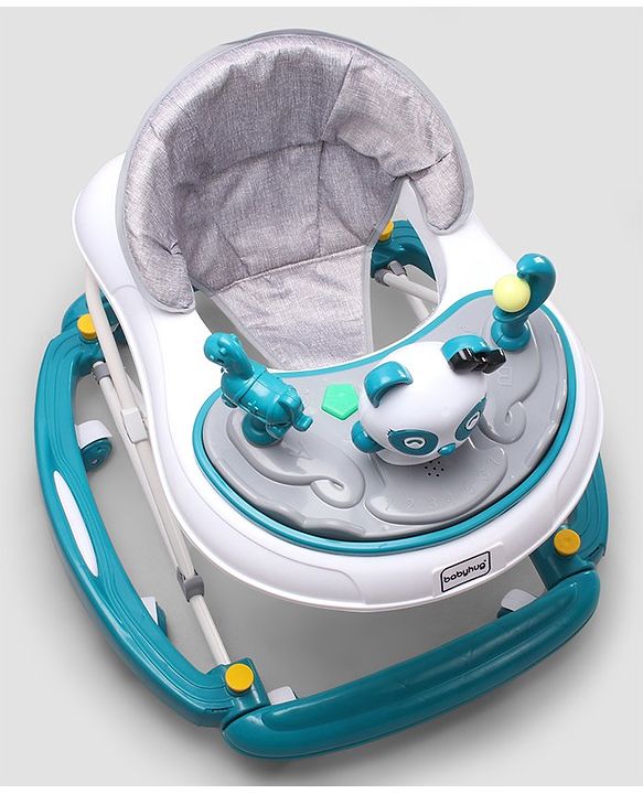 Babyhug Panda 2 In 1 Walker Cum Rocker With 3 Adjustable Height & Musical Play Tray With Lights-Grey| Smooth Swivel Wheels| BIS Certified| Comfortable Seat| Removable Toys
