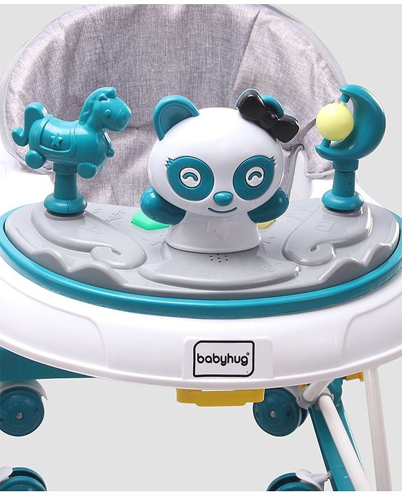 Babyhug Panda 2 In 1 Walker Cum Rocker With 3 Adjustable Height & Musical Play Tray With Lights-Grey| Smooth Swivel Wheels| BIS Certified| Comfortable Seat| Removable Toys