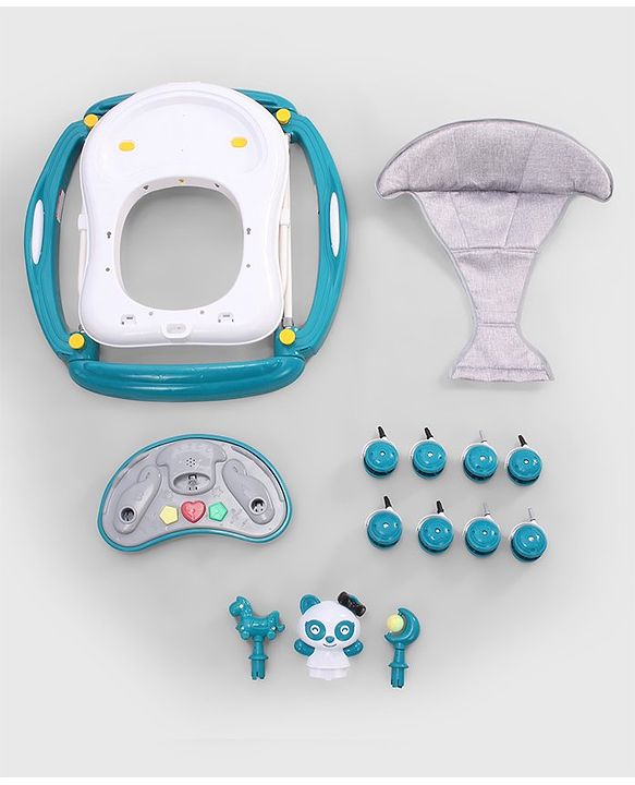 Babyhug Panda 2 In 1 Walker Cum Rocker With 3 Adjustable Height & Musical Play Tray With Lights-Grey| Smooth Swivel Wheels| BIS Certified| Comfortable Seat| Removable Toys