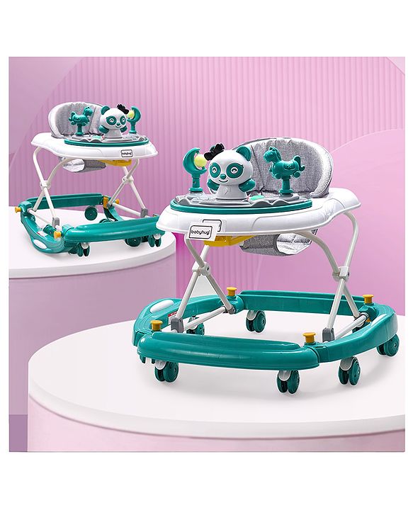 Babyhug Panda 2 In 1 Walker Cum Rocker With 3 Adjustable Height & Musical Play Tray With Lights-Grey| Smooth Swivel Wheels| BIS Certified| Comfortable Seat| Removable Toys