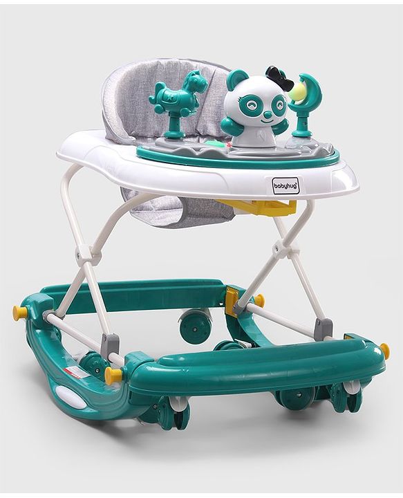Babyhug Panda 2 In 1 Walker Cum Rocker With 3 Adjustable Height & Musical Play Tray With Lights-Grey| Smooth Swivel Wheels| BIS Certified| Comfortable Seat| Removable Toys