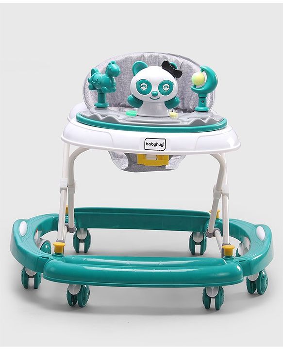Babyhug Panda 2 In 1 Walker Cum Rocker With 3 Adjustable Height & Musical Play Tray With Lights-Grey| Smooth Swivel Wheels| BIS Certified| Comfortable Seat| Removable Toys