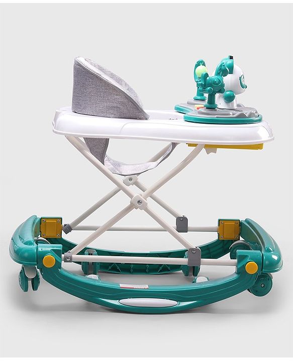 Babyhug Panda 2 In 1 Walker Cum Rocker With 3 Adjustable Height & Musical Play Tray With Lights-Grey| Smooth Swivel Wheels| BIS Certified| Comfortable Seat| Removable Toys
