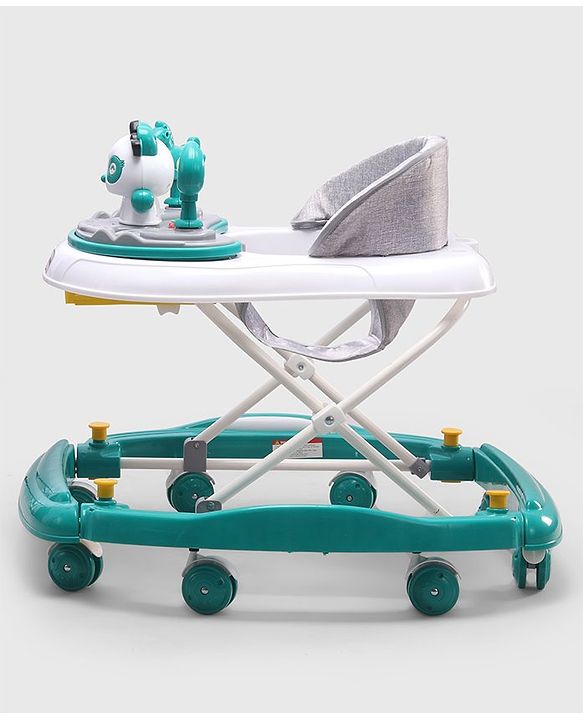 Babyhug Panda 2 In 1 Walker Cum Rocker With 3 Adjustable Height & Musical Play Tray With Lights-Grey| Smooth Swivel Wheels| BIS Certified| Comfortable Seat| Removable Toys