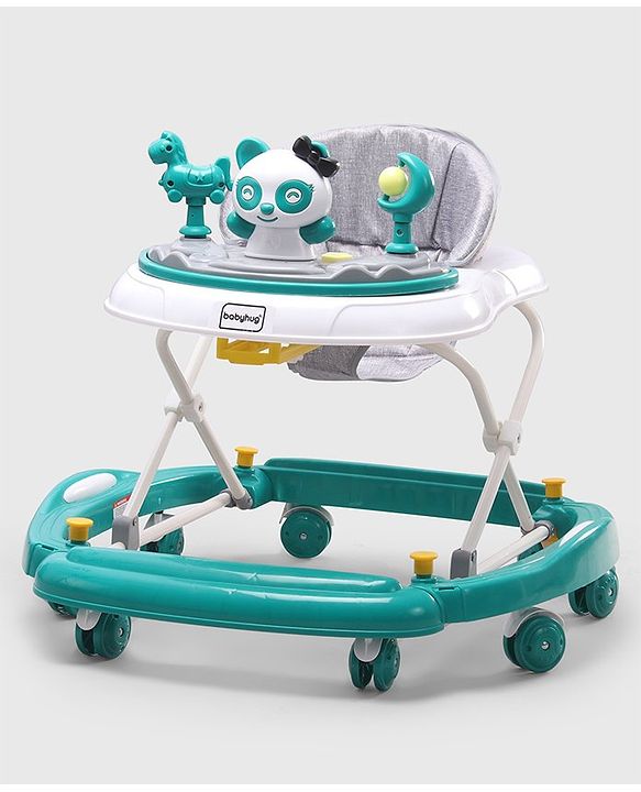 Babyhug Panda 2 In 1 Walker Cum Rocker With 3 Adjustable Height & Musical Play Tray With Lights-Grey| Smooth Swivel Wheels| BIS Certified| Comfortable Seat| Removable Toys