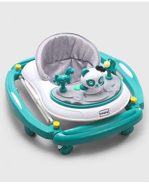 Babyhug Panda 2 In 1 Walker Cum Rocker With 3 Adjustable Height & Musical Play Tray With Lights-Grey| Smooth Swivel Wheels| BIS Certified| Comfortable Seat| Removable Toys