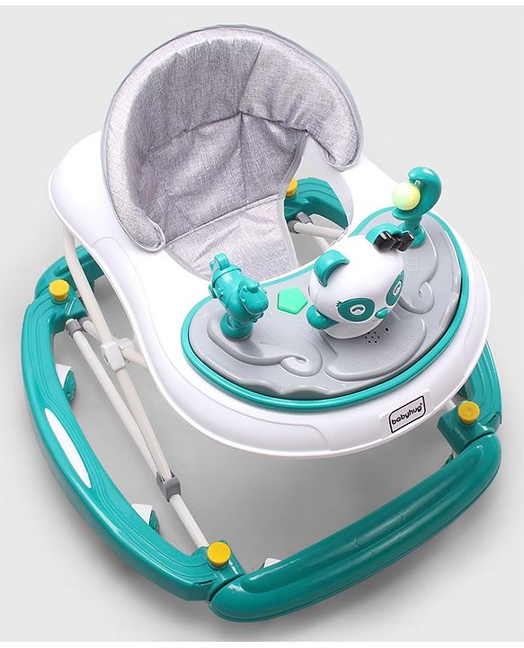 Babyhug Panda 2 In 1 Walker Cum Rocker With 3 Adjustable Height & Musical Play Tray With Lights-Grey| Smooth Swivel Wheels| BIS Certified| Comfortable Seat| Removable Toys