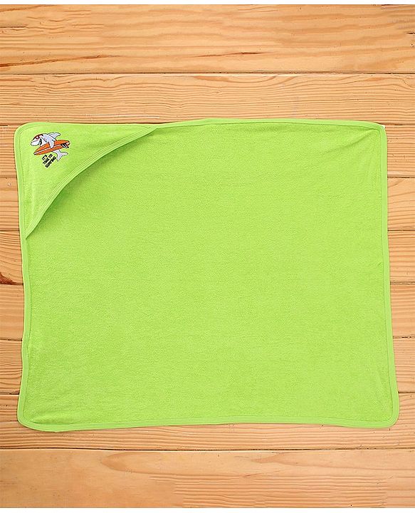 Babyhug Cotton Terry Knit Shark Print Towel with Hood L 76.2 x B 76.2 cm - Green